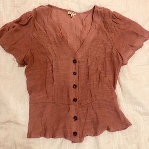 Mauve Button-Down Peplum Top
